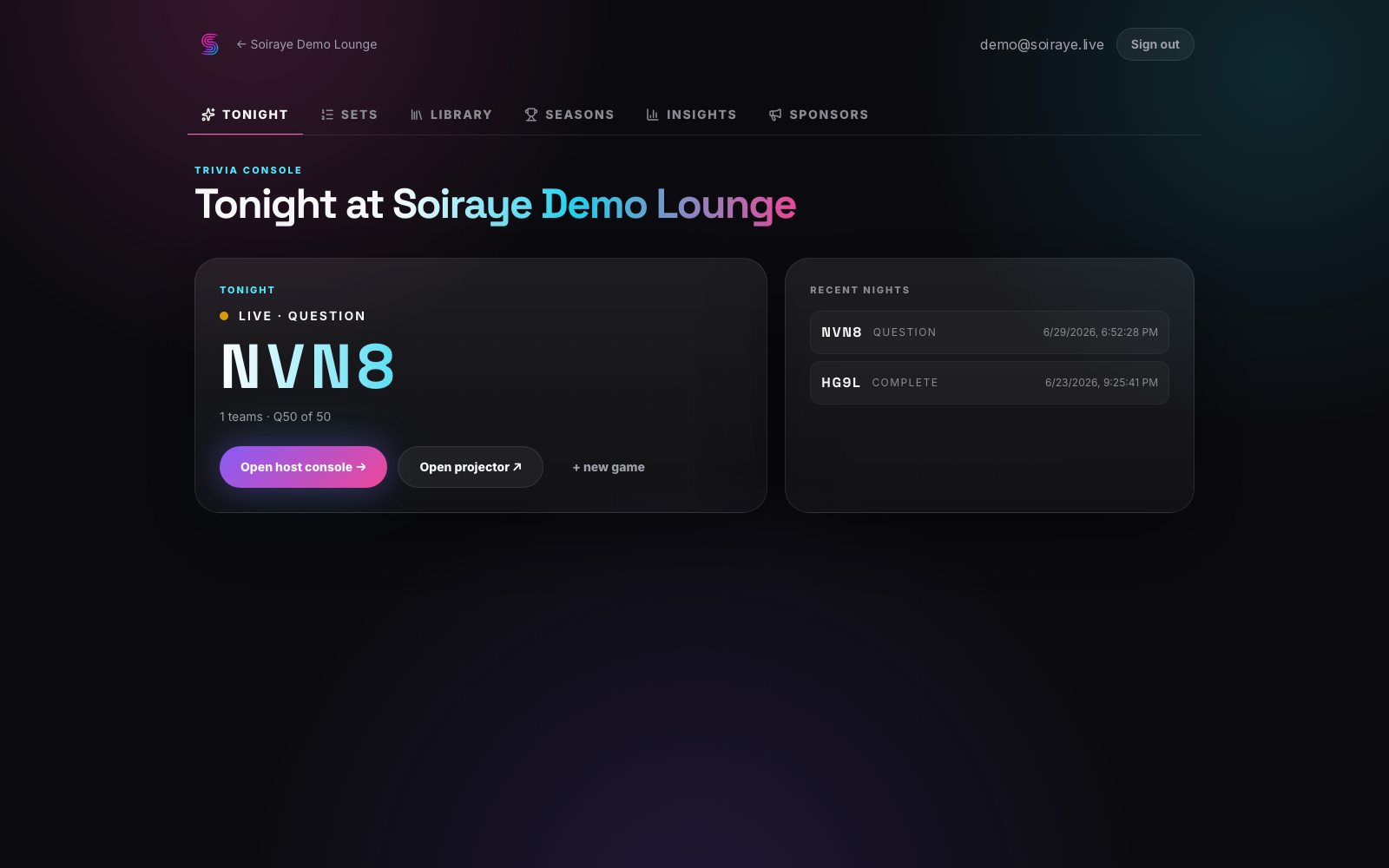 Venue dashboard where the Channel is configured — toggle, segment length, and sponsor settings